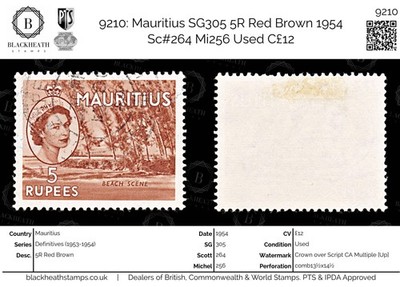 9210-mauritius-sg305-5r-red-brown-1954-sc-264-mi256-used-c12