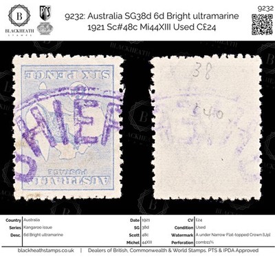 9232-australia-sg38d-6d-bright-ultramarine-1921-sc-48c-mi44xiii-used-c24