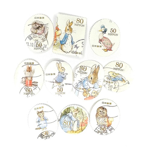10-x-beatrix-potter-used-japanese-postage-stamps-all-off-paper