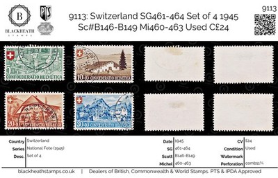 9113-switzerland-sg461-464-set-of-4-1945-sc-b146-b149-mi460-463-used-c24
