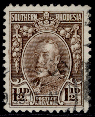 southern-rhodesia-gv-sg16c-1d-chocolate-fine-used-cat-50-line-perf-12