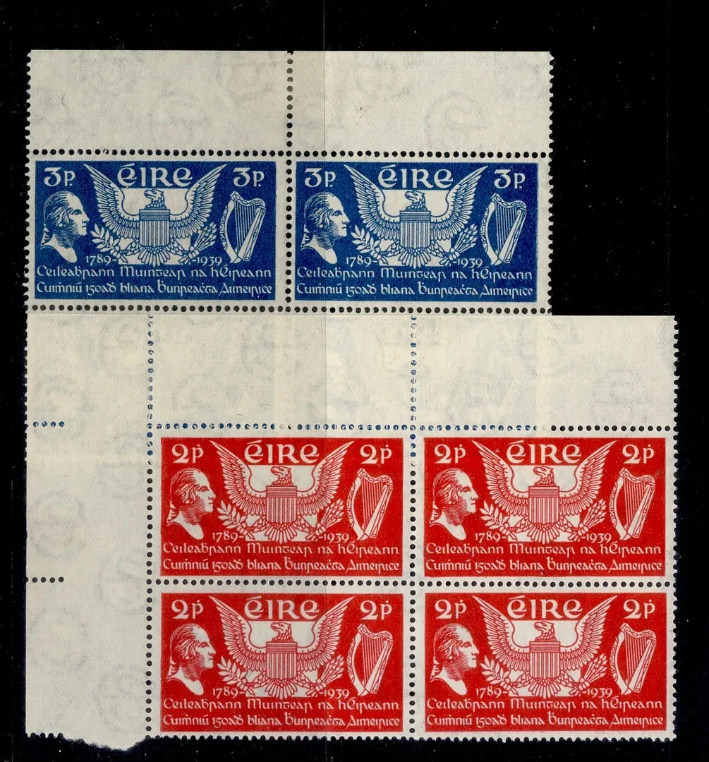 ireland-gvi-sg109-110-1939-anniv-us-constitution-set-nh-mint-cat-36-block-x4