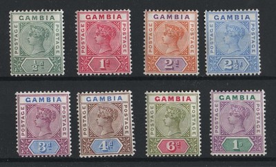 gambia-1898-jubilee-set-of-8-perf-fault-on-3d-otherwise-f-mint-sg37-44-c140