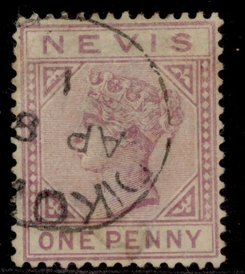 st-kitts-nevis-nevis-qv-sg26-1d-lilac-mauve-used-cat-48-cds