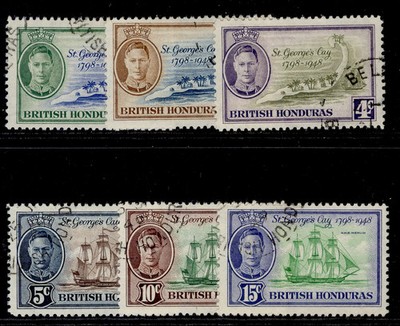 british-honduras-gvi-sg166-171-1948-battle-of-st-georges-cay-set-fine-used