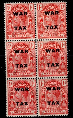 turks-caicos-islands-gv-sg146a-1d-bright-rose-carmine-nh-mint-block-x6