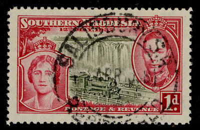 southern-rhodesia-gvi-sg36-1d-olive-rose-carmine-fine-used