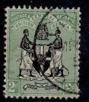 nyasaland-bca-qv-sg33-2d-black-green-fine-used