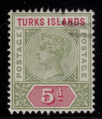 turks-caicos-islands-qv-sg72-5d-olive-green-carmine-fine-used-cat-28
