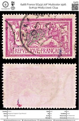 6466-france-sg432-20f-multicolor-1926-sc-132-mi183-used-c44