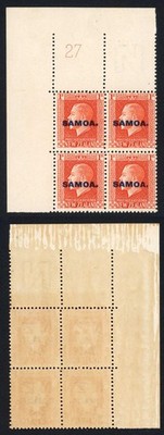 samoa-sg121-1914-15-1-vermilion-plate-block-u-m-scarce