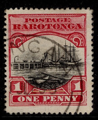 cook-islands-gv-sg71-1d-black-carmine-red-fine-used-cat-28-cds