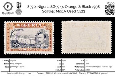 8390-nigeria-sg59-5s-orange-black-1938-sc-64c-mi61a-used-c23