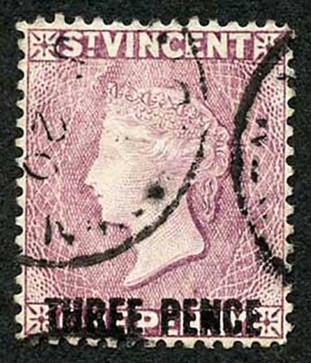 st-vincent-sg63-1897-3d-on-1d-mauve-very-fine-used-cat-26-pounds