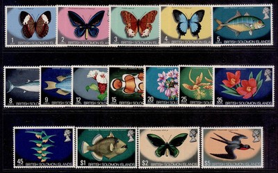 british-solomon-islands-qeii-sg219-231a-1972-73-butterflies-set-nh-mint
