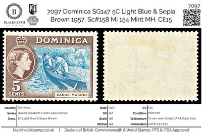 7097-dominica-sg147-5c-light-blue-sepia-brown-1957-sc-158-mi-154-mint-mh-c1