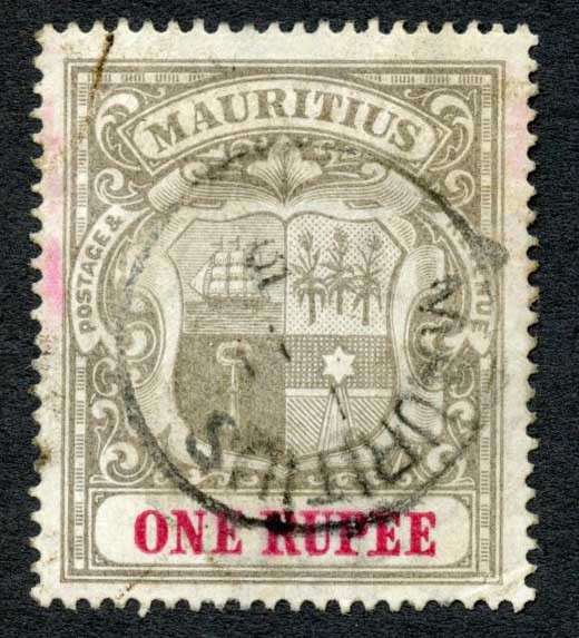 mauritius-sg153-1r-grey-black-and-carmine-fine-used-cat-65-pounds