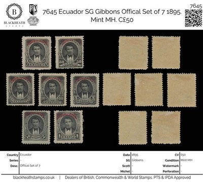 7645-ecuador-sg-o82-o88-offical-set-of-7-1895-mint-mh-c50