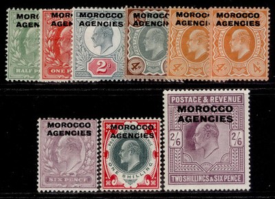 morocco-agencies-gb-edvii-sg31-38-1907-13-complete-set-m-mint-cat-199
