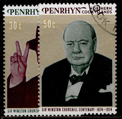 cook-islands-penrhyn-island-qeii-sg76-77-1974-winston-churchill-set-fine-used
