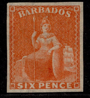 barbados-qv-sg60b-6d-orange-vermilion-unused-imperf-single