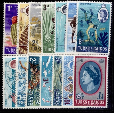 turks-caicos-qeii-sg274-287-1967-complete-set-fine-used-cat-25