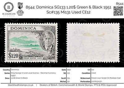 8544-dominica-sg133-1-20-green-black-1951-sc-135-mi131-used-c12