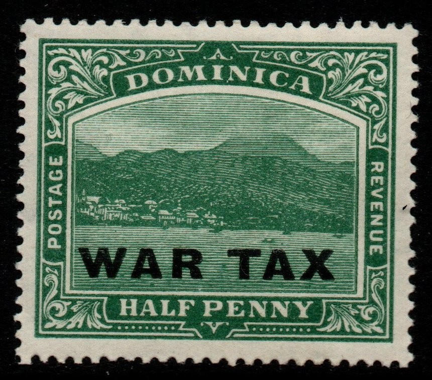 dominica-sg57-1918-d-deep-green-war-tax-mtd-mint