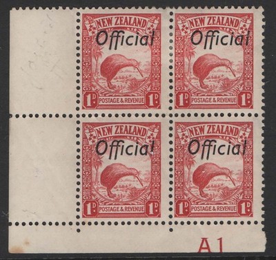 new-zealand-1936-1d-kiwi-official-wmk-single-nz-star-plate-1a-corner-blk-of-4