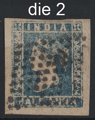 india-1854-a-blue-die-2-worn-plate-sg7-vfu-4-good-large-margins