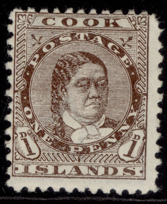 cook-islands-qv-sg5-1d-brown-m-mint-cat-50-perf-12-x-11