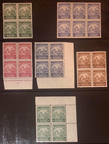 kgvi-barbados-badge-of-colony-fine-mnh-blocks-x-6