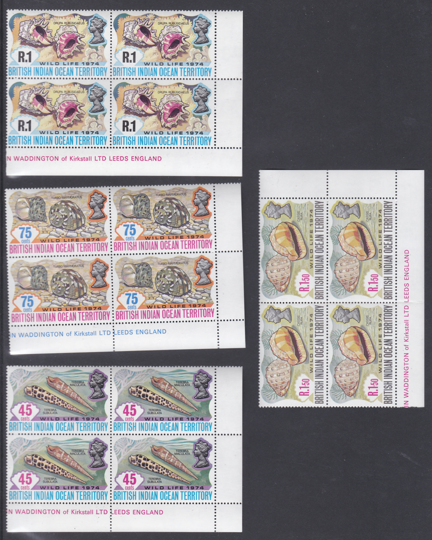 1974-british-indian-ocean-territory-wild-life-sea-shells-blocks-of-4-u-m