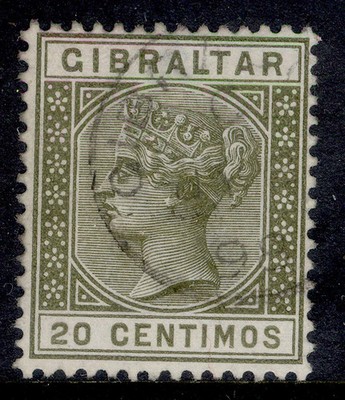 gibraltar-qv-sg25-20c-olive-green-very-fine-used-cat-100-cds