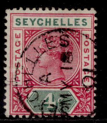 seychelles-qv-sg2-4c-carmine-green-fine-used-cat-22-die-i