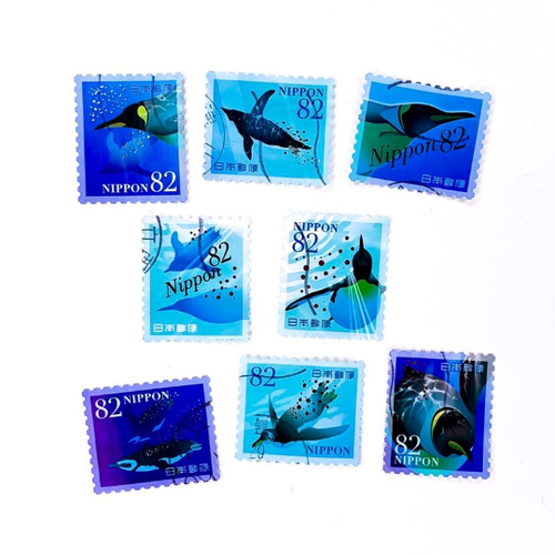 8-x-penguin-japanese-used-postage-stamps-all-off-paper