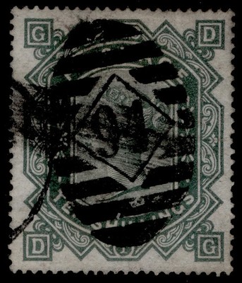 gb-qv-sg128-scarce-10s-greenish-grey-wmk-maltese-cross-used-cat-2250-dg