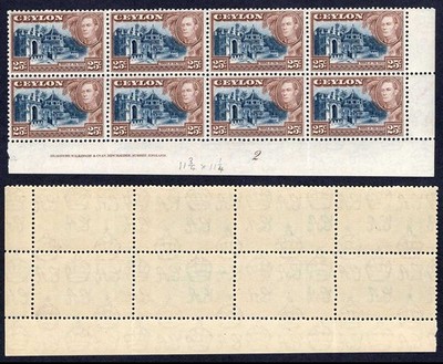 ceylon-sg392a-25c-wmk-upright-u-m-plate-block-of-8-toned-gum-cat-36-pounds