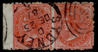 australia-new-south-wales-qv-sg243-1d-scarlet-used-cat-36-pair