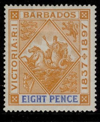 barbados-qv-sg122-8d-orange-ultramarine-m-mint-cat-30