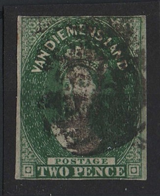 tasmania-1855-2d-deep-green-wmk-large-star-sg15-imperf-vgu-tight-good-margins