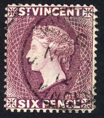 st-vincent-sg85-6d-violet-perf-14-wmk-ca-cds-used-fresh-colour-cat-225-pounds