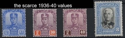 malaya-johore-1922-the-1936-1940-values-12c-ultramarine-30c-purple