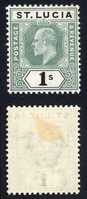 st-lucia-sg62-1-green-and-black-wmk-ca-fresh-colour-m-m-cat-18-pounds
