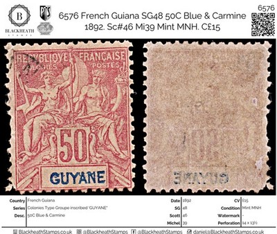 6576-french-guiana-sg48-50c-blue-carmine-1892-sc-46-mi39-mint-mnh-c15