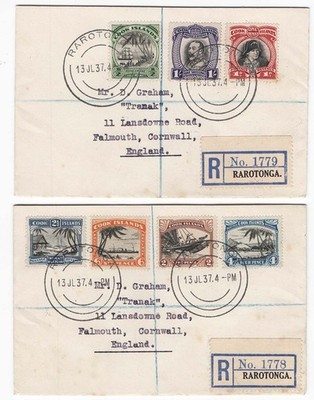 cook-is-1932-d-1s-set-of-7-vfu-on-2-registered-covers