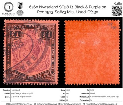 6260-nyasaland-sg98-1-black-purple-on-red-1913-sc-23-mi22-used-c130