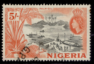 nigeria-qeii-sg78-5s-black-red-orange-fine-used