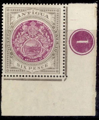 antigua-edvii-sg48-6d-purple-drab-m-mint-plate-1-control