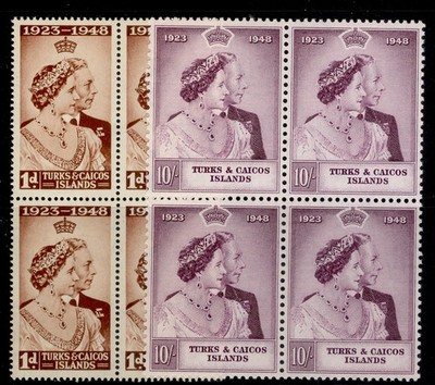 turks-caicos-gvi-sg208-209-1948-rsw-set-nh-mint-cat-64-blocks-x4